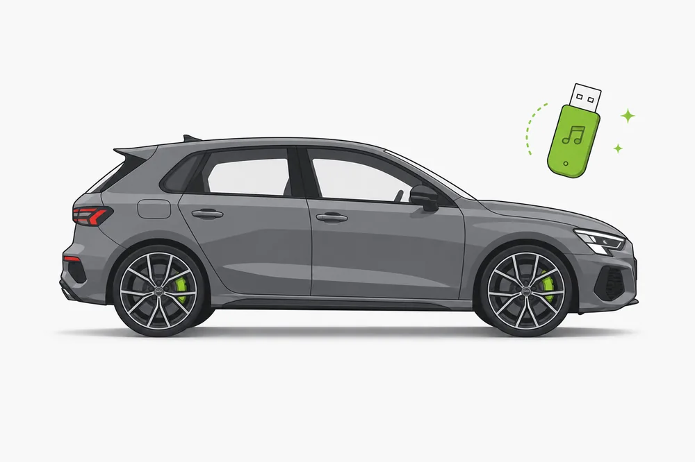 Illustration of a BMW 1 Series with a USB music stick