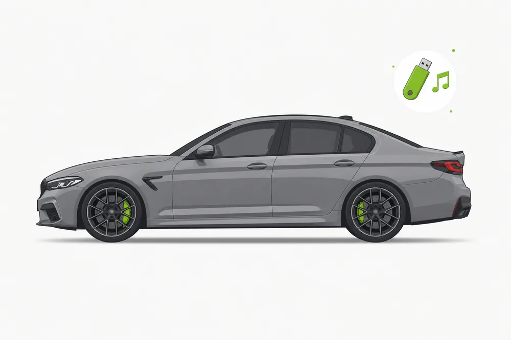 Illustration of a BMW 3 Series with a USB music stick