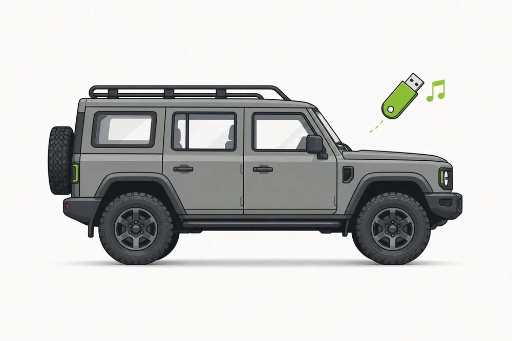 Illustration of a Toyota 4Runner with a USB music stick