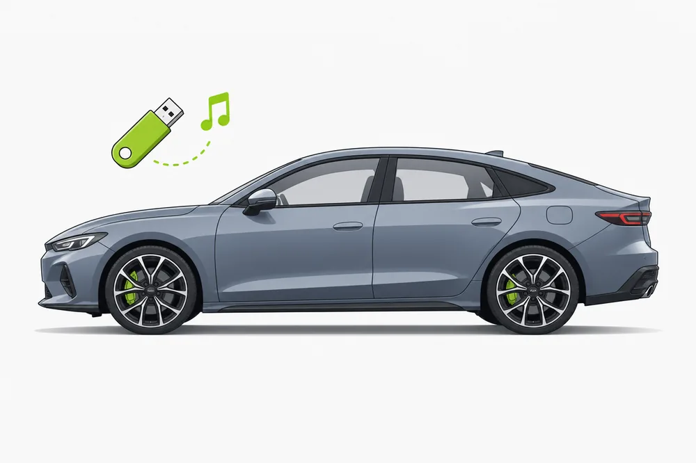 Illustration of a Honda Civic with a USB music stick