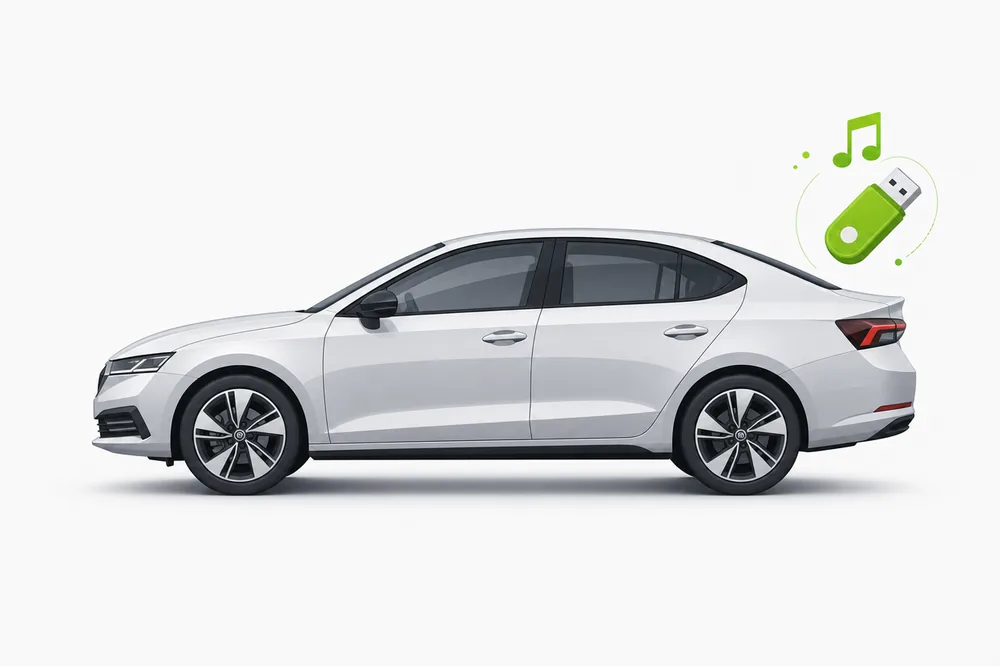 Illustration of a Toyota Corolla with a USB music stick