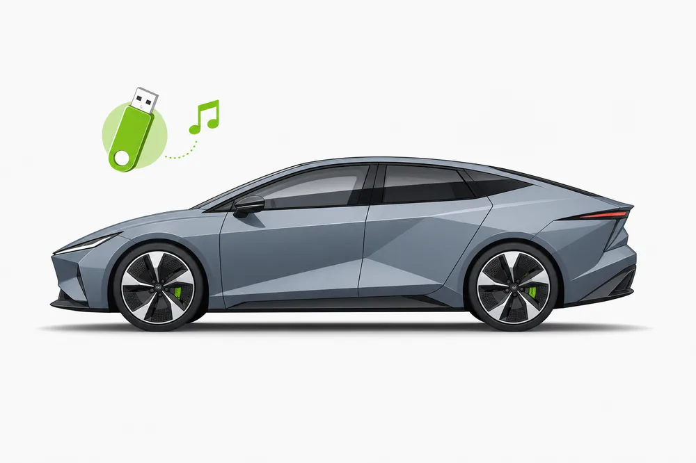 Illustration of a Hyundai Elantra with a USB music stick
