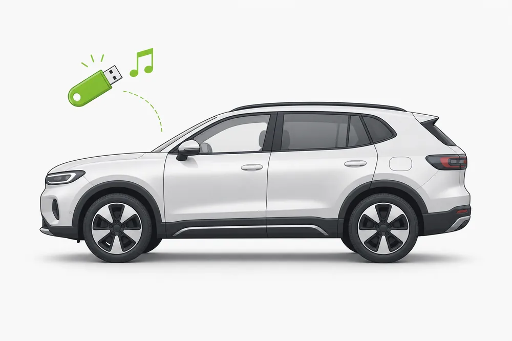Illustration of a Ford Escape with a USB music stick