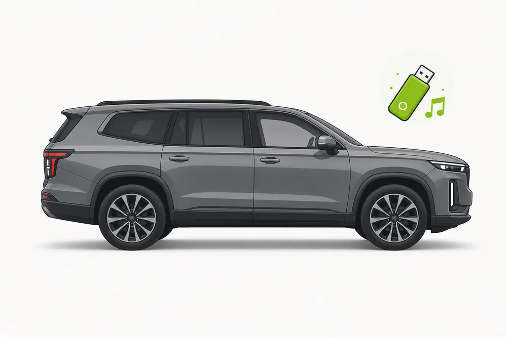 Illustration of a Ford Explorer with a USB music stick
