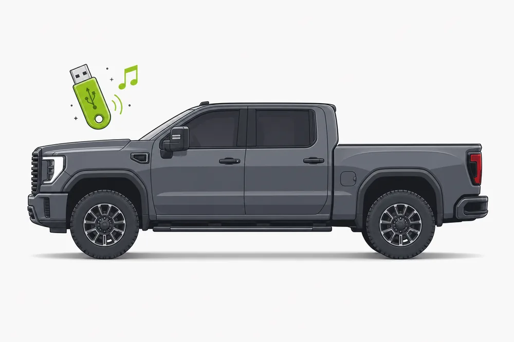 Illustration of a Ford F-150 with a USB music stick