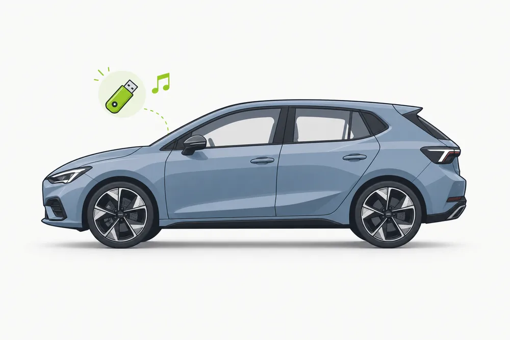Illustration of a Ford Focus with a USB music stick