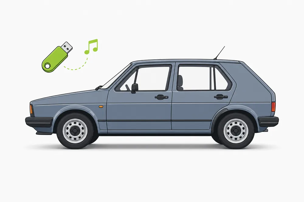 Illustration of a Volkswagen Golf with a USB music stick