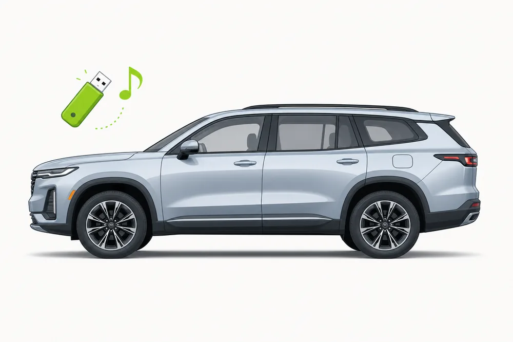 Illustration of a Toyota Highlander with a USB music stick