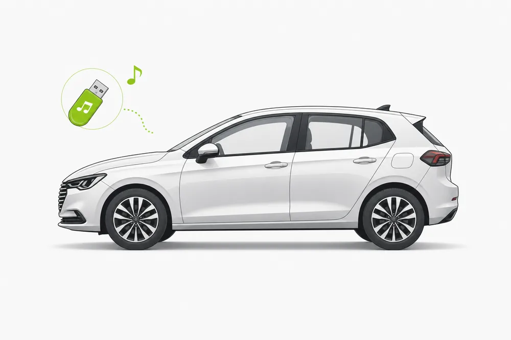 Illustration of a Hyundai i30 with a USB music stick