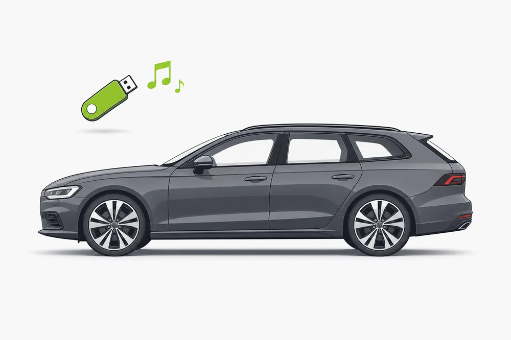 Illustration of a Volkswagen Passat with a USB music stick