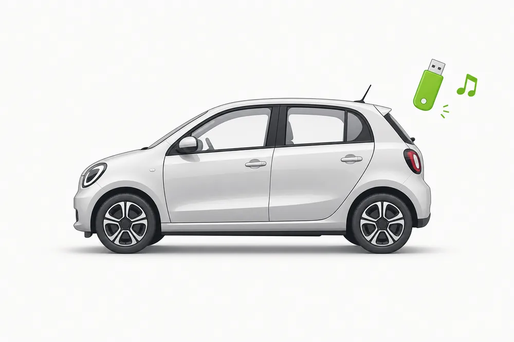 Illustration of a Volkswagen Polo with a USB music stick