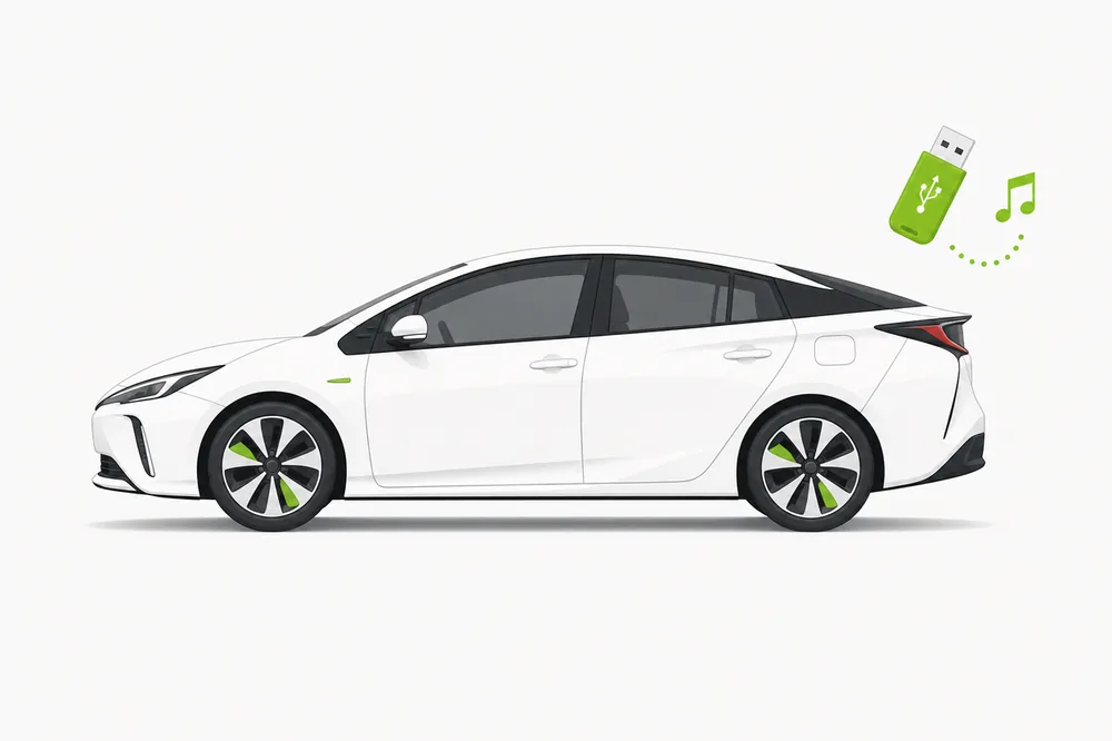 Illustration of a Toyota Prius with a USB music stick