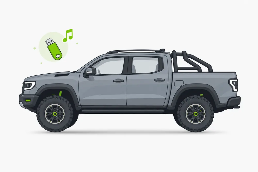 Illustration of a Ford Ranger with a USB music stick