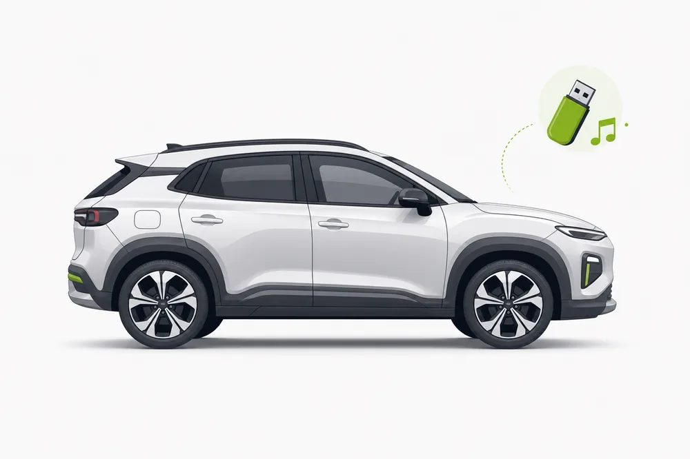 Illustration of a Toyota RAV4 with a USB music stick