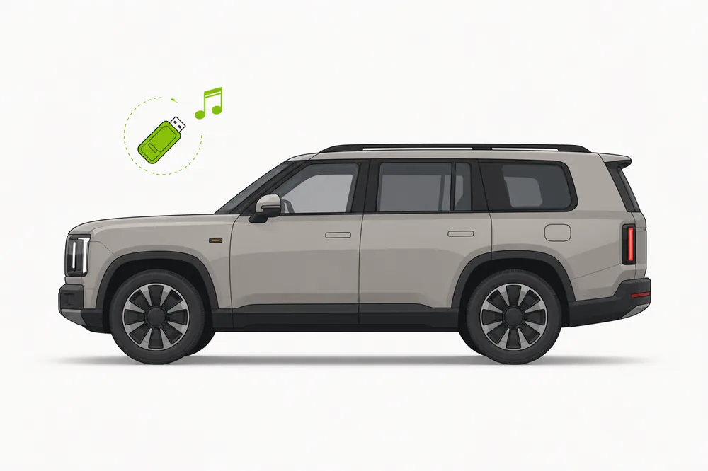 Illustration of a Hyundai Santa Fe with a USB music stick