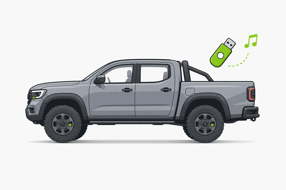 Illustration of a Toyota Tacoma with a USB music stick