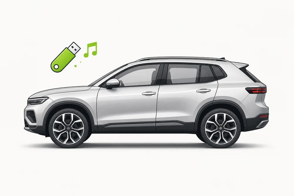 Illustration of a Volkswagen Tiguan with a USB music stick
