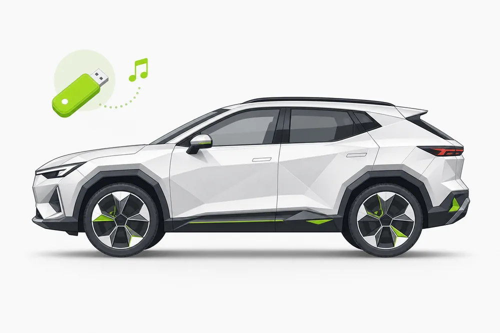 Illustration of a Hyundai Tucson with a USB music stick