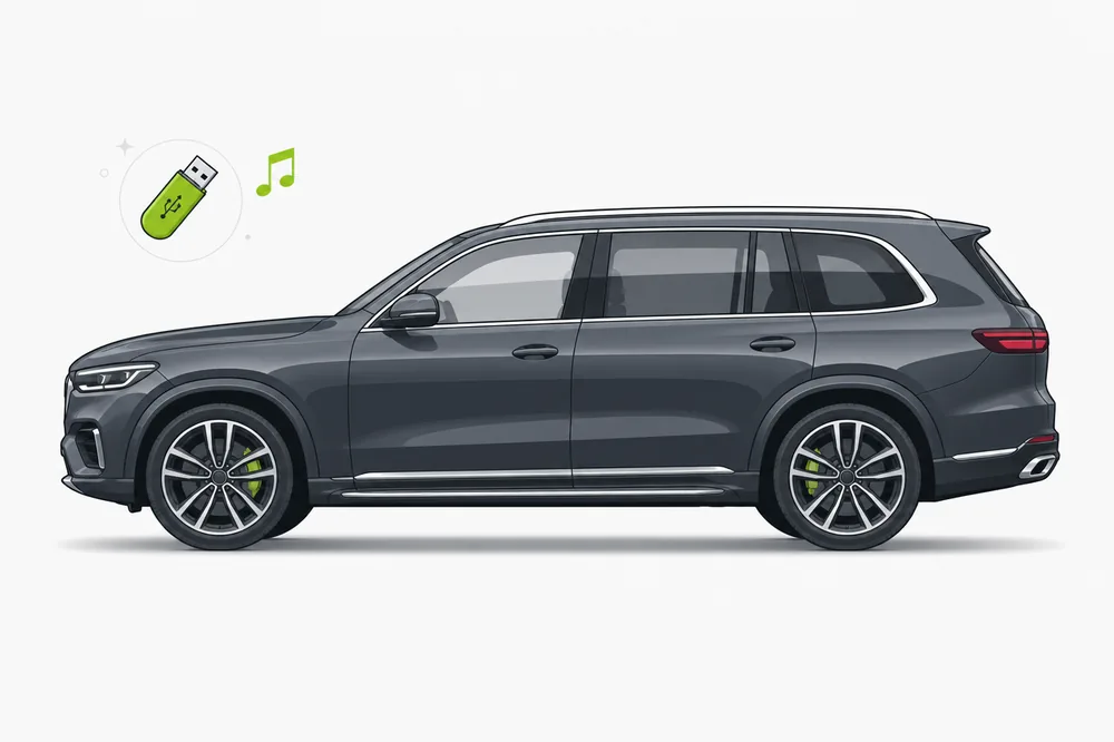 Illustration of a BMW X5 with a USB music stick