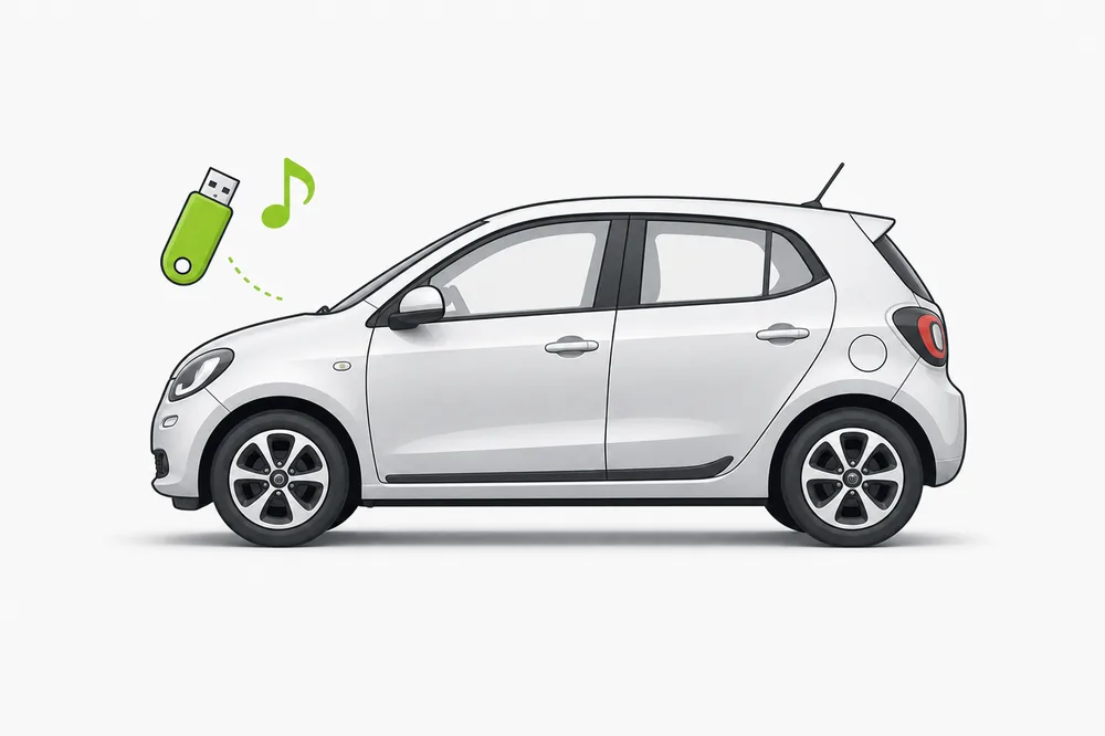 Illustration of a Toyota Yaris with a USB music stick